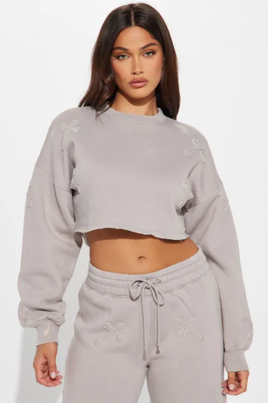Wake Up Blessed Washed Sweatshirt - Grey/combo sold by Fashion Nova