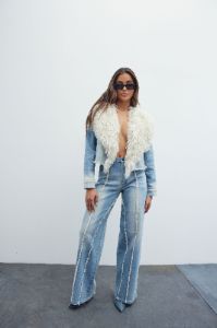 In A Mood Faux Fur Denim Jacket - Medium Wash sold by Fashion Nova