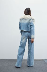 In A Mood Faux Fur Denim Jacket - Medium Wash sold by Fashion Nova