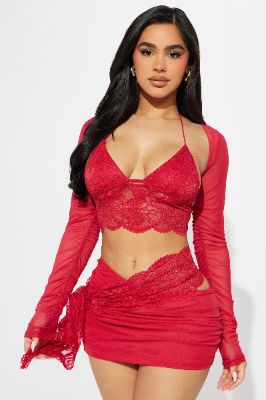 Camille Lace Skirt Set - Red sold by Fashion Nova