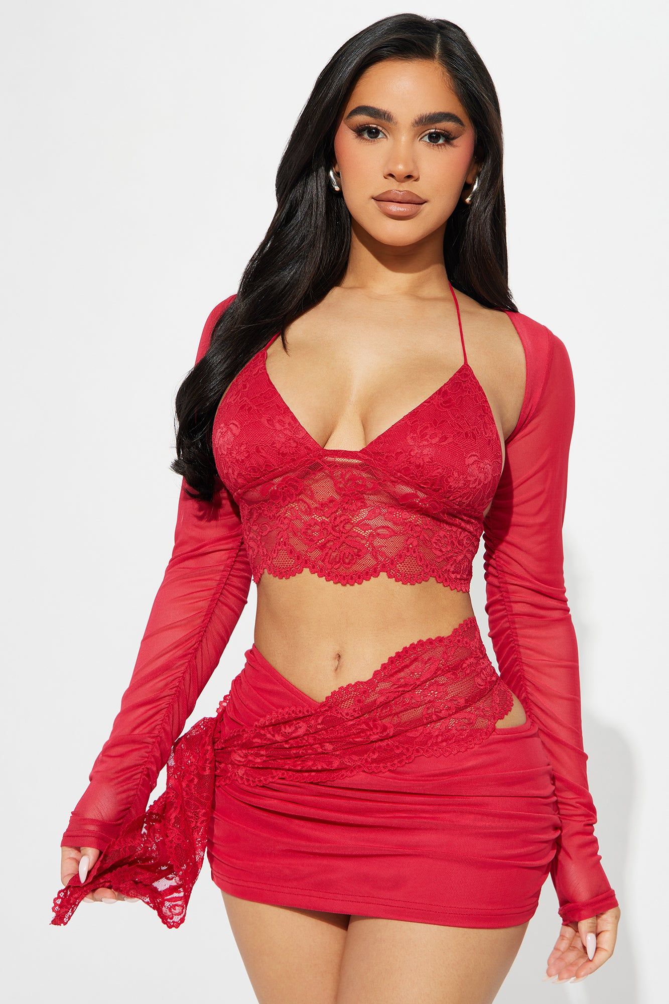 Camille Lace Skirt Set - Red sold by Fashion Nova