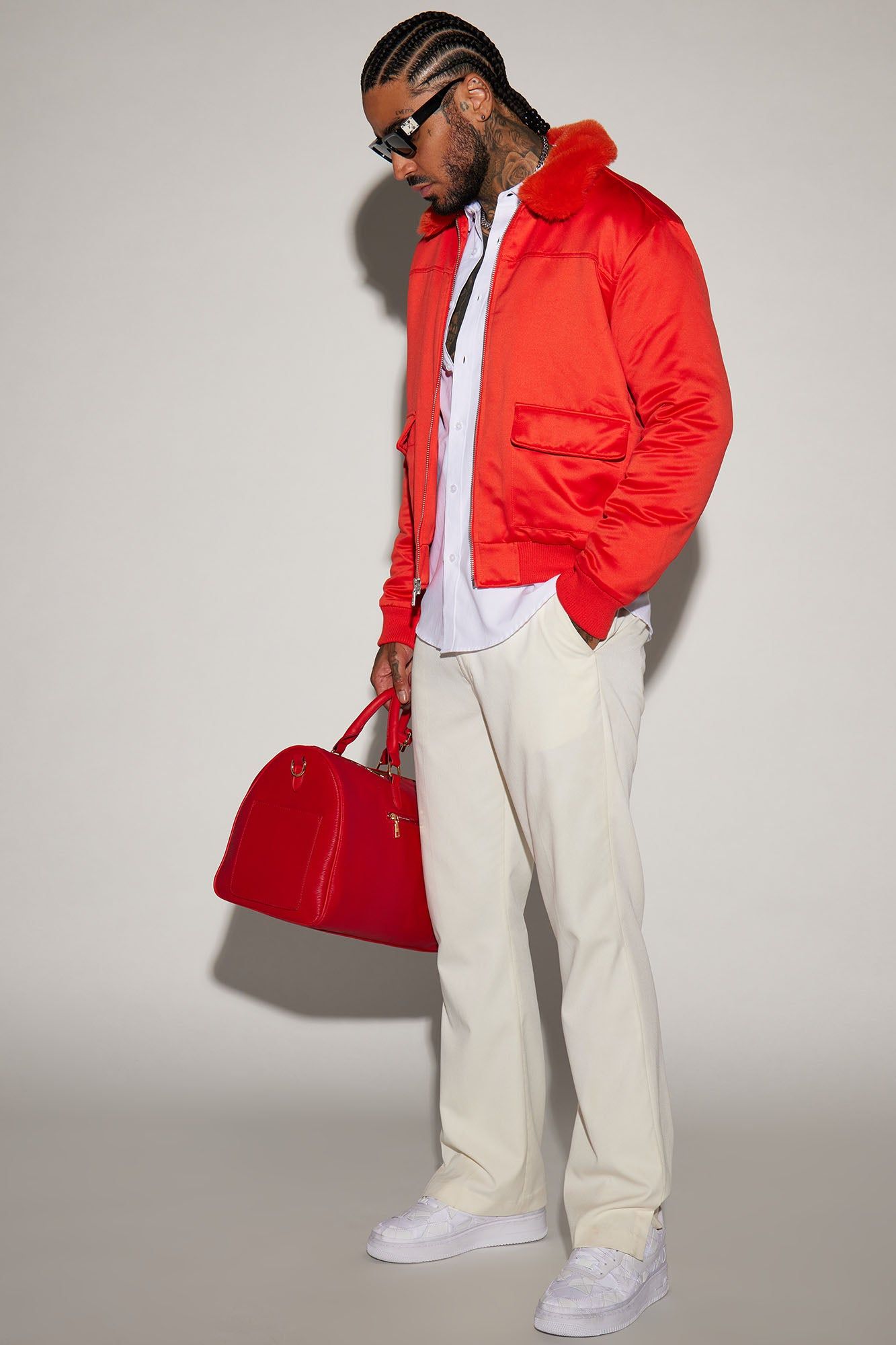 Faux Fur Collar Aviator Bomber Jacket - Red sold by Fashion Nova product image thumbnail 2