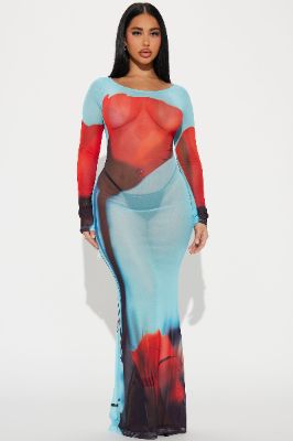 Delilah Mesh Maxi Dress - Blue/combo sold by Fashion Nova