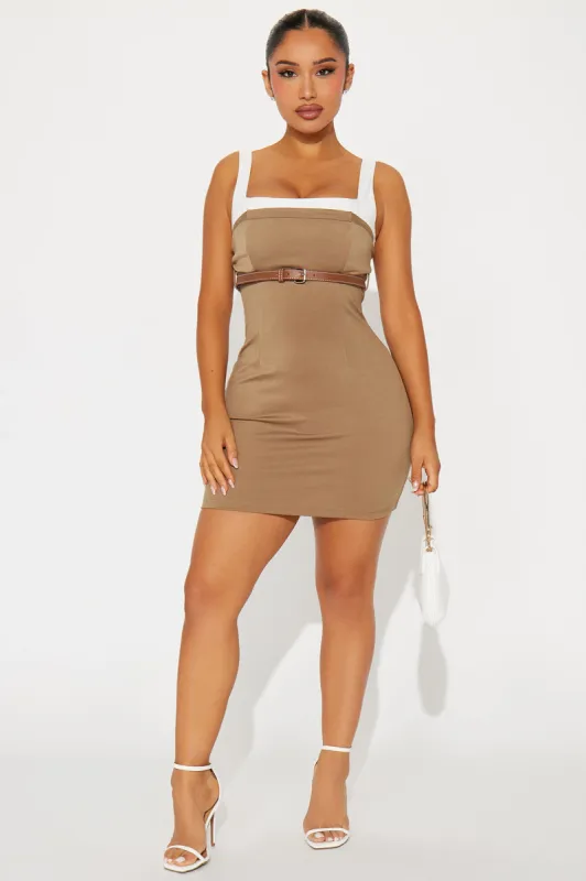 Over Achiever Mini Dress - Tan sold by Fashion Nova