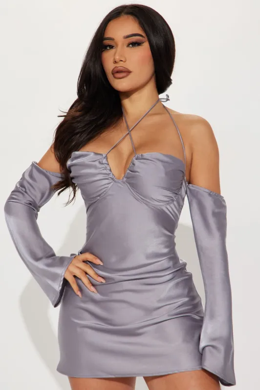Effie Satin Mini Dress - Silver sold by Fashion Nova