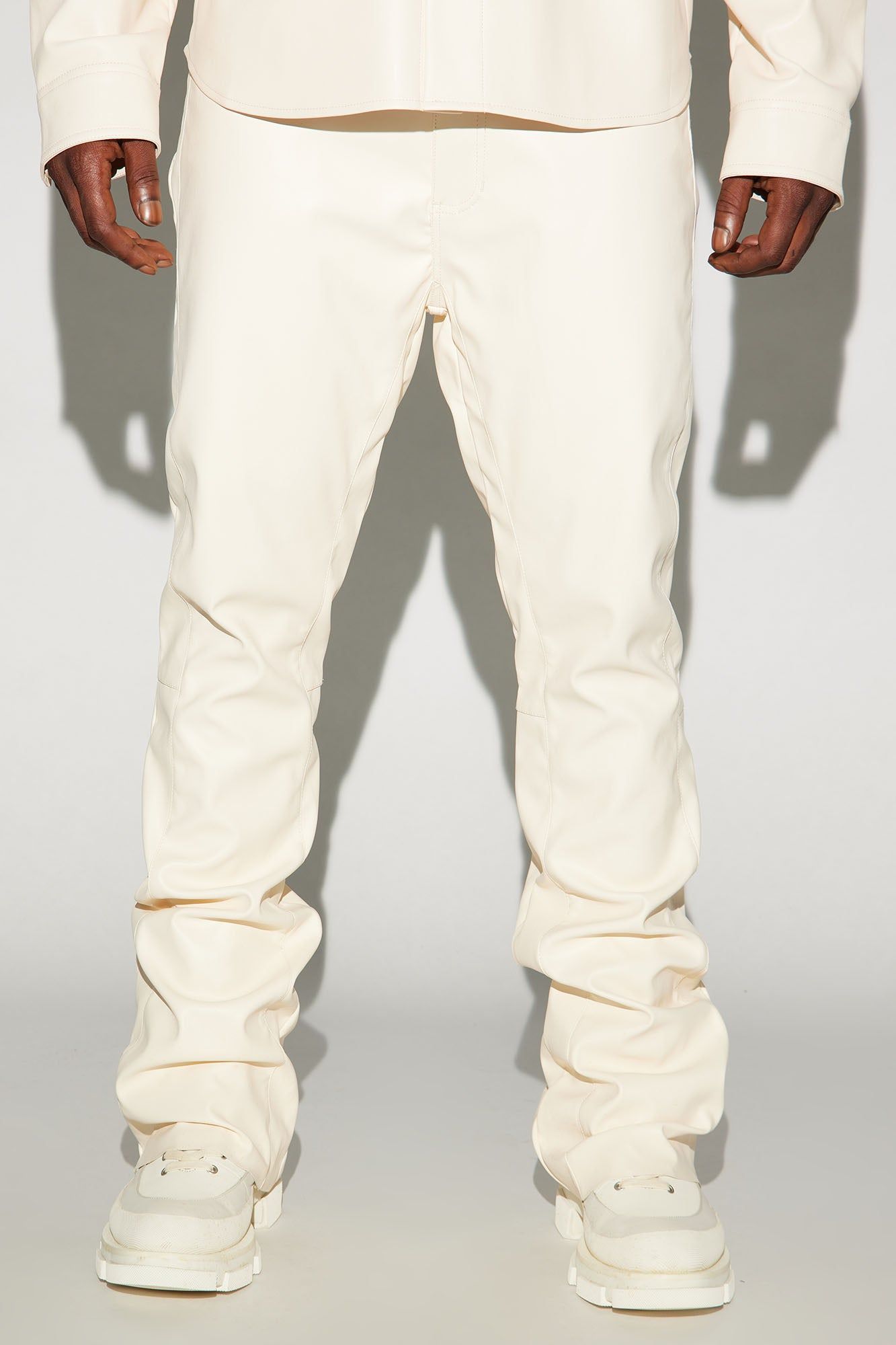 Upscale Faux Leather Flare Pants - Cream sold by Fashion Nova