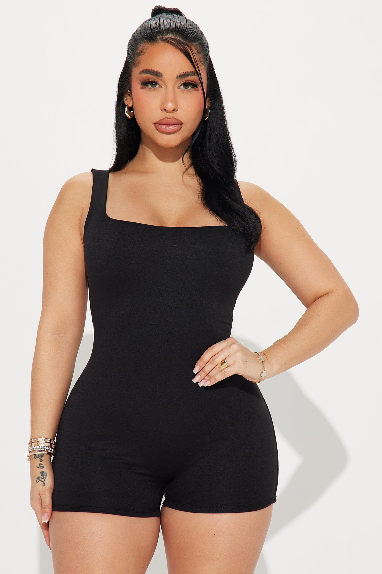 Shania Double Lined Romper - Black sold by Fashion Nova