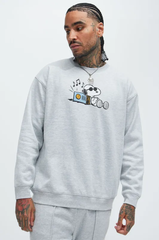 Peanuts Snoopy Records Crewneck Sweater - Heather Grey sold by Fashion Nova