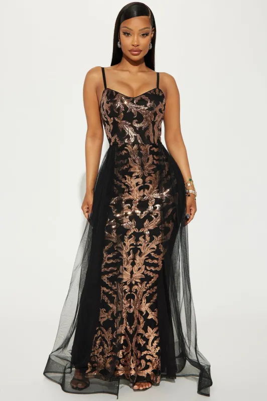 Penelope Tulle Sequin Gown - Black/Rose Gold sold by Fashion Nova