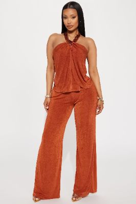 Off To Vacay Slinky Pant Set - Rust sold by Fashion Nova