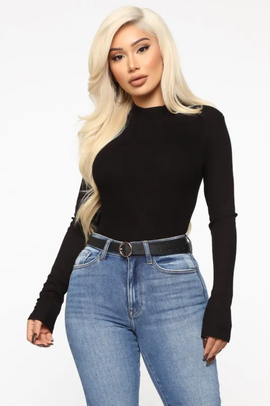 Sincere Mock Neck Long Sleeve Top - Black sold by Fashion Nova