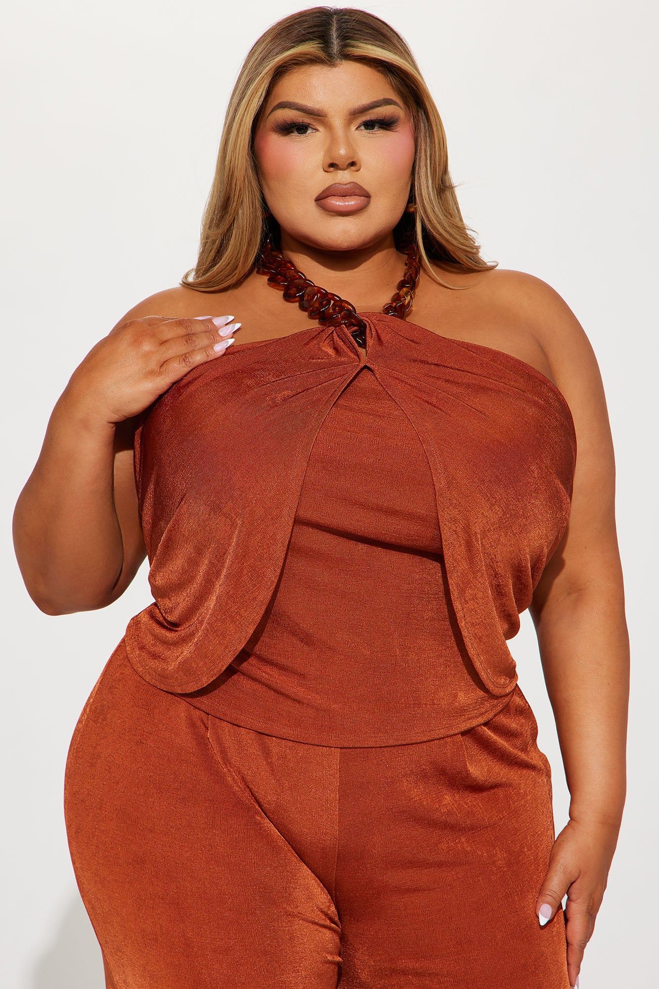 Off To Vacay Slinky Pant Set - Rust sold by Fashion Nova product image thumbnail 5