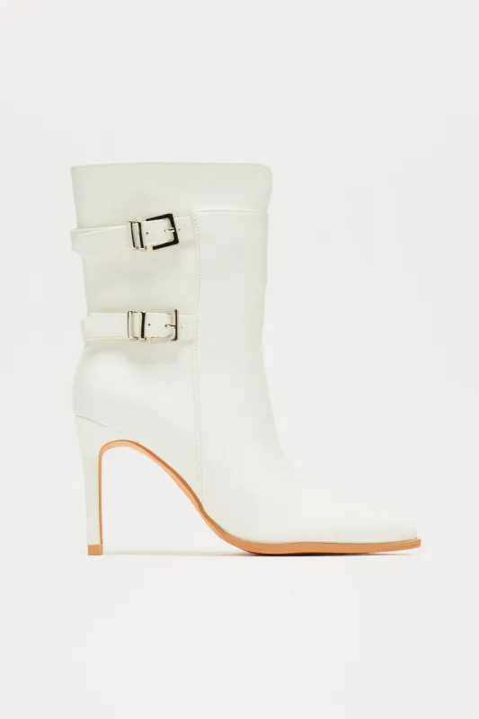 Addison Buckle Booties - White sold by Fashion Nova