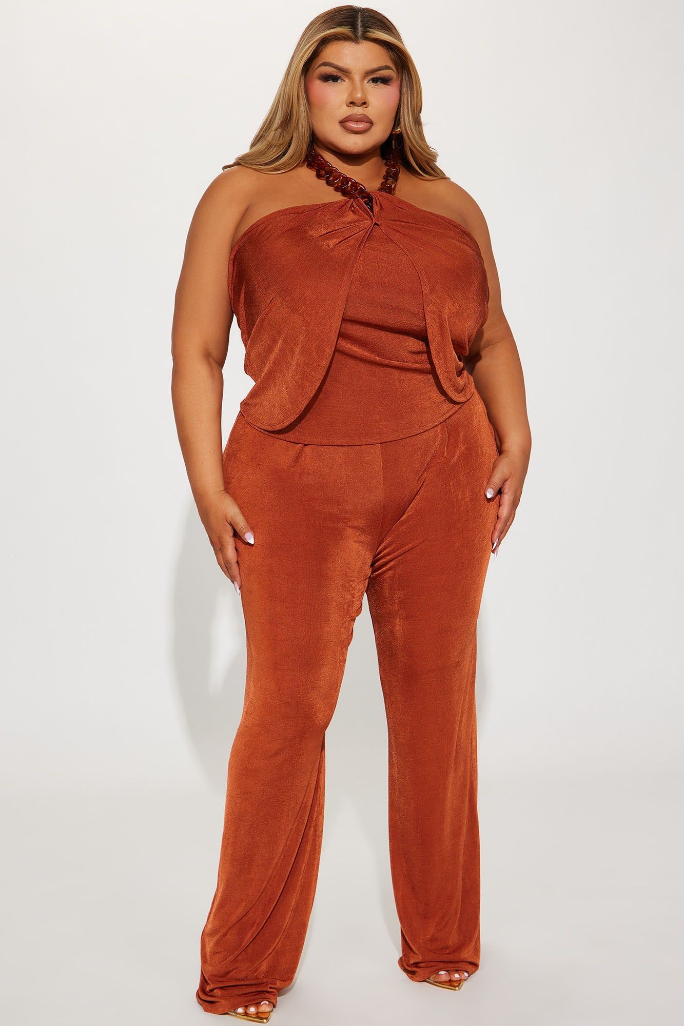 Off To Vacay Slinky Pant Set - Rust sold by Fashion Nova product image thumbnail 4