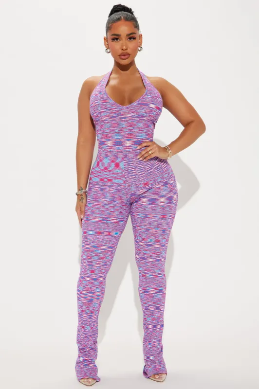 Your Type Sweater Jumpsuit - Purple/combo sold by Fashion Nova