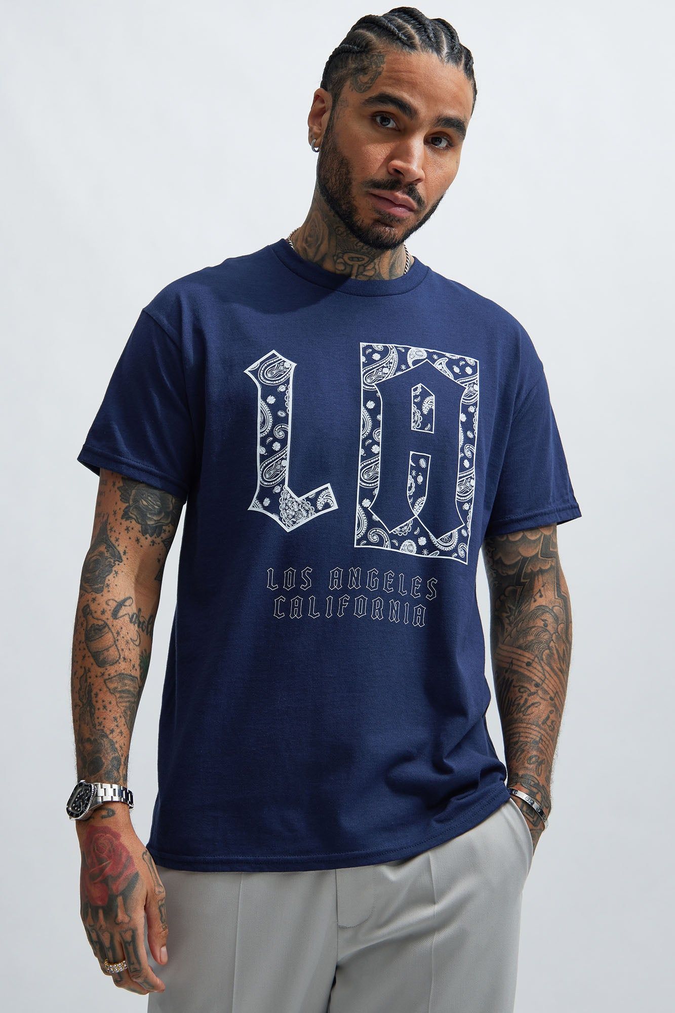 LA Paisley Short Sleeve Tee - Navy sold by Fashion Nova