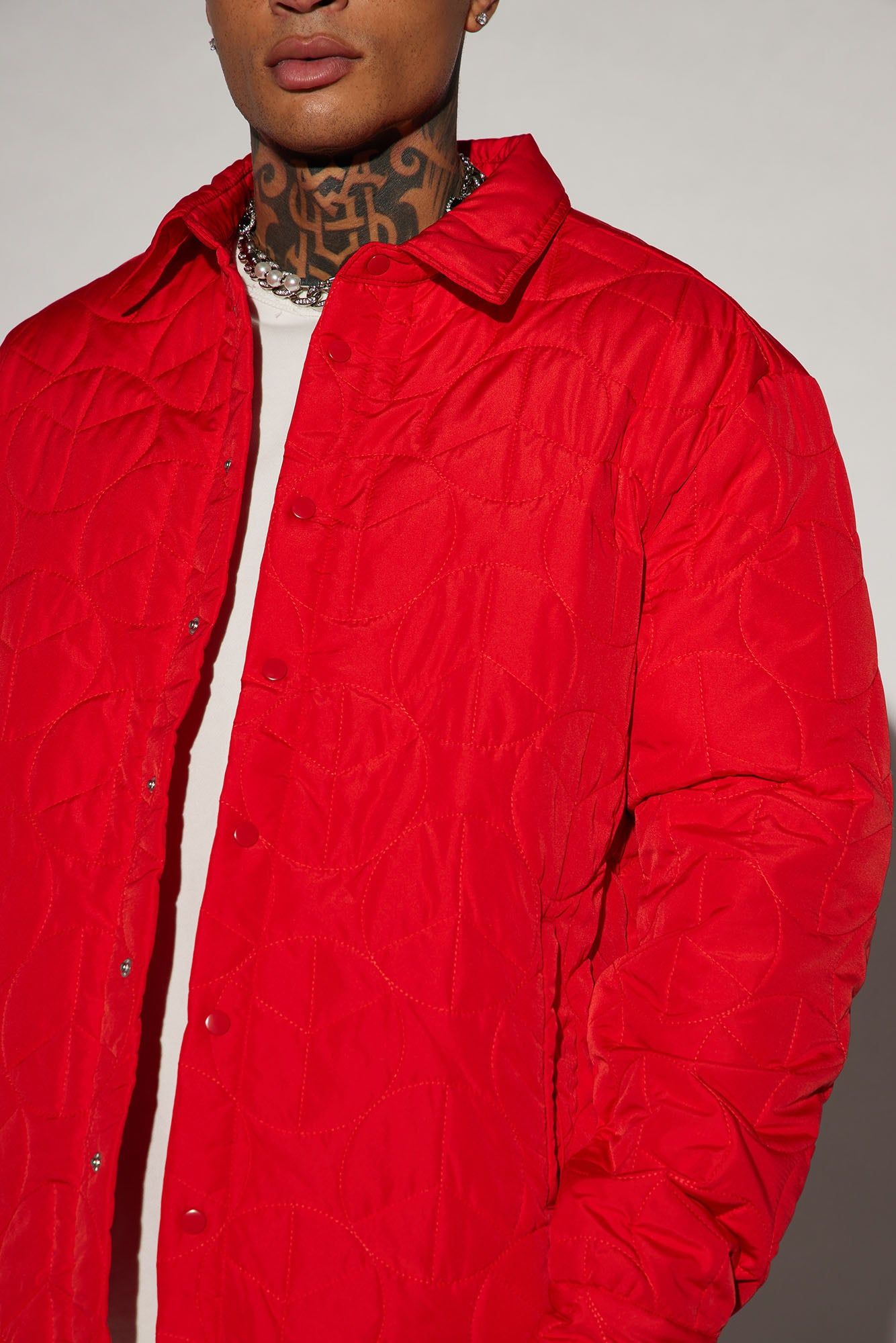 Peace Quilted Nylon Shacket - Red sold by Fashion Nova product image thumbnail 3