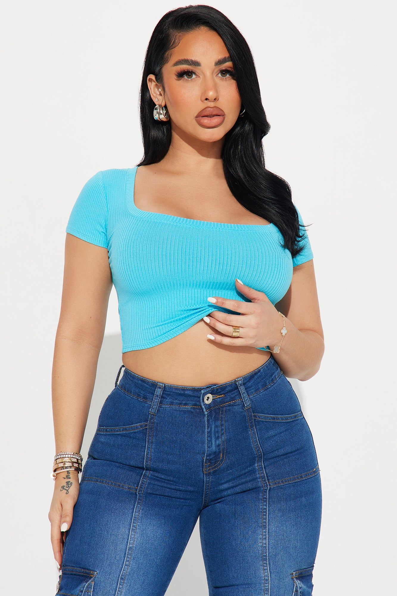 Stacy Square Neck Crop Top - Aqua sold by Fashion Nova