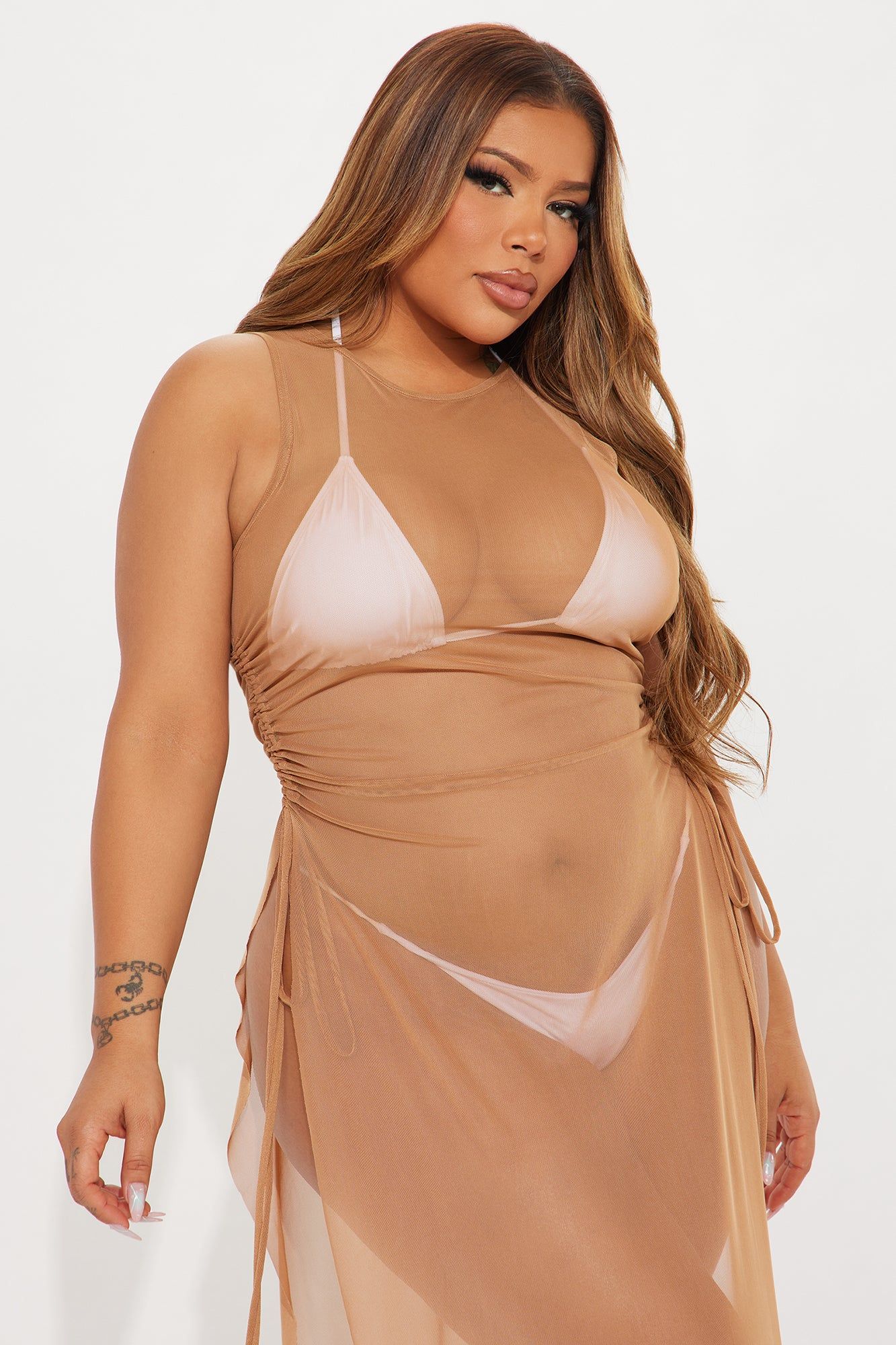 Summer Bae Ruched Mesh Cover Up Maxi Dress - Mocha sold by Fashion Nova product image thumbnail 5