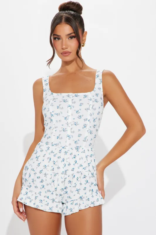 Prairie Fields Romper - White/combo sold by Fashion Nova