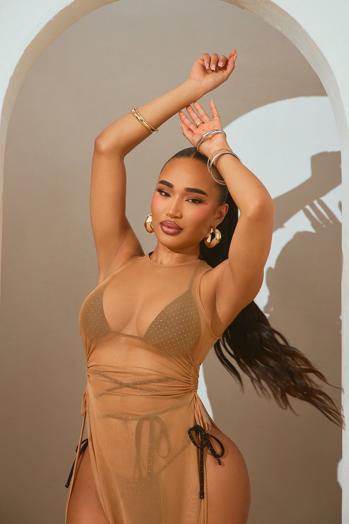 Summer Bae Ruched Mesh Cover Up Maxi Dress - Mocha sold by Fashion Nova product image thumbnail 2
