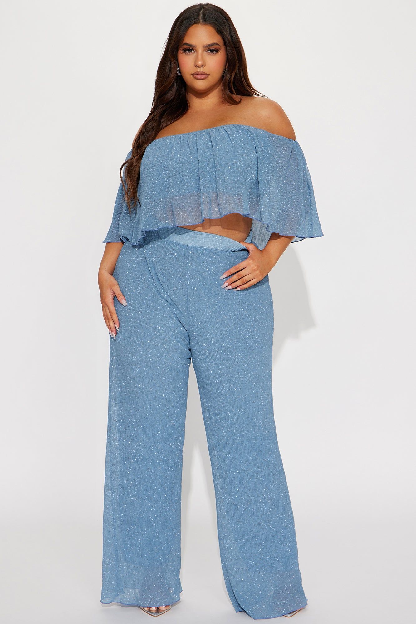 Serenity Shine Pant Set - Light Blue sold by Fashion Nova