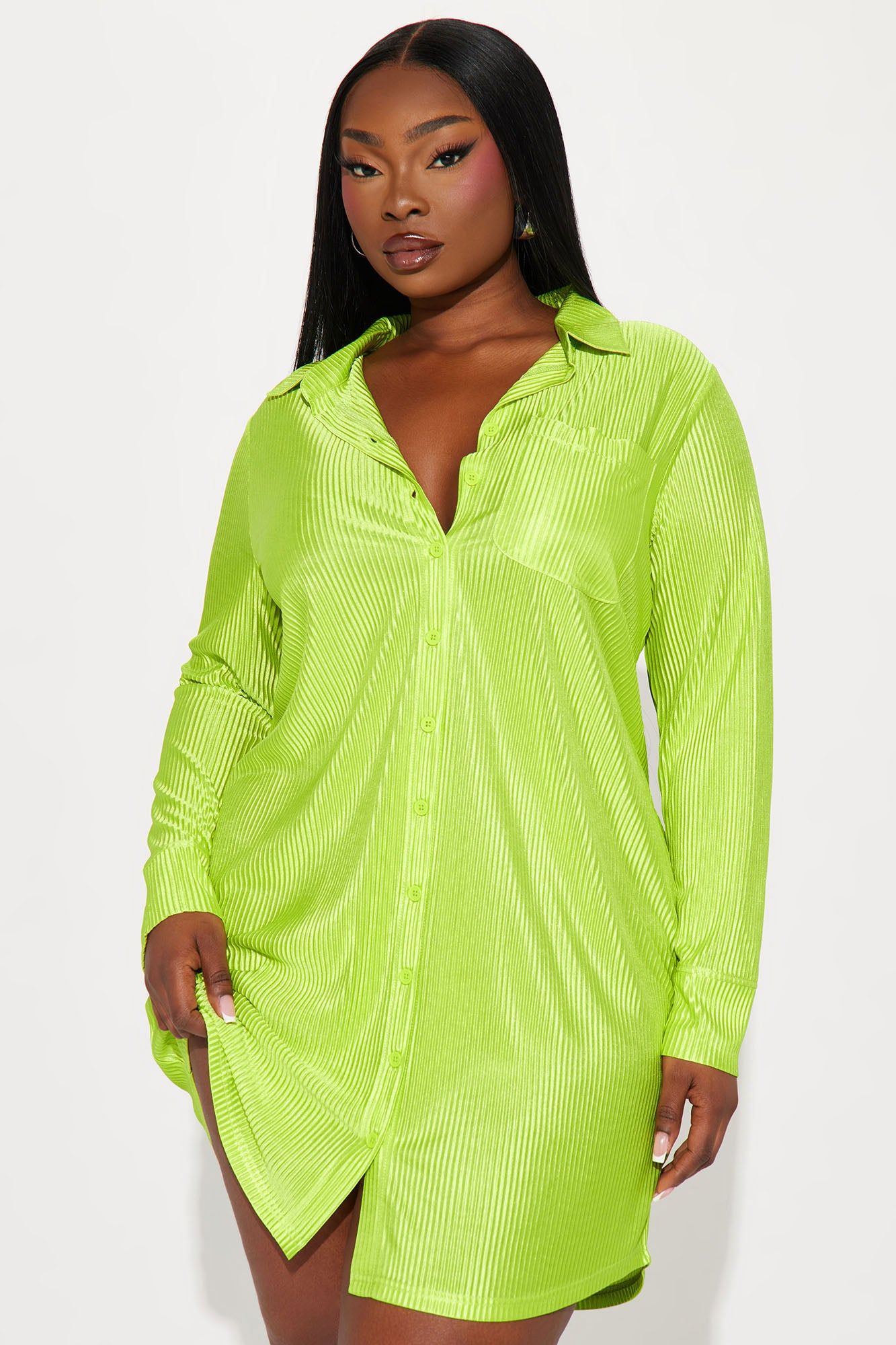 Lisa Plisse Shirt Dress - Lime sold by Fashion Nova product image thumbnail 4