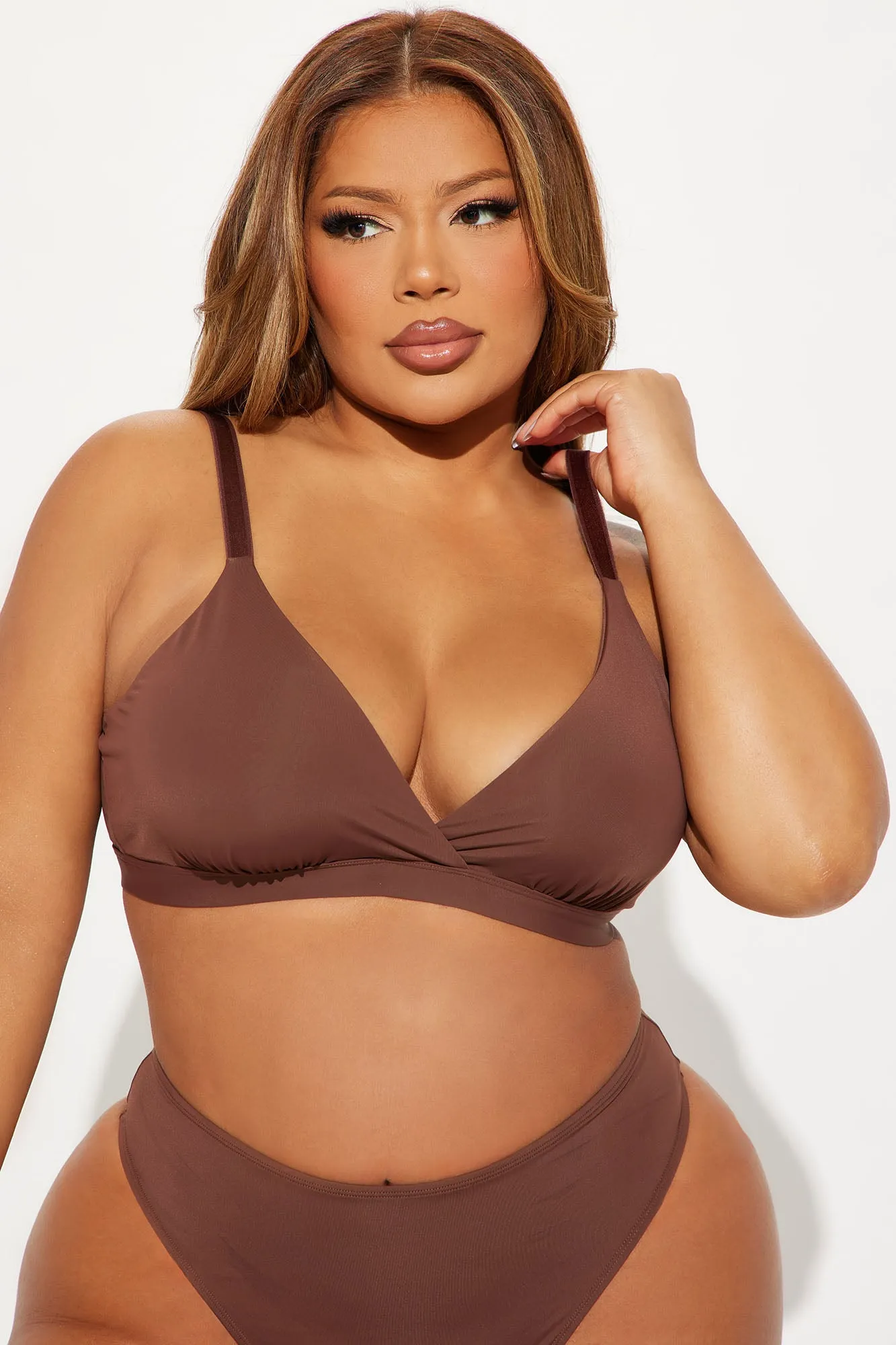 Nova Microfiber Triangle Bralette - Chocolate sold by Fashion Nova product image thumbnail 4