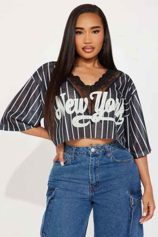 New York Honey Jersey Tee - Black/White sold by Fashion Nova