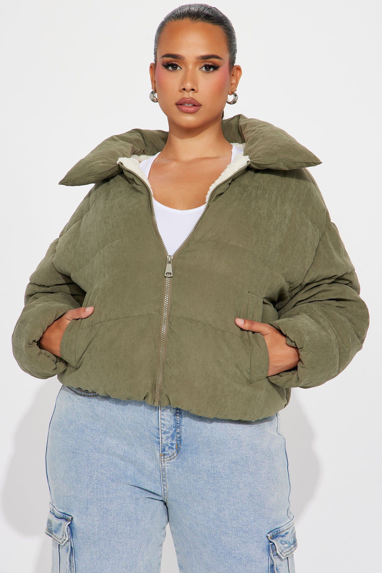 Too Hot To Handle Puffer Jacket - Olive sold by Fashion Nova product image thumbnail 4