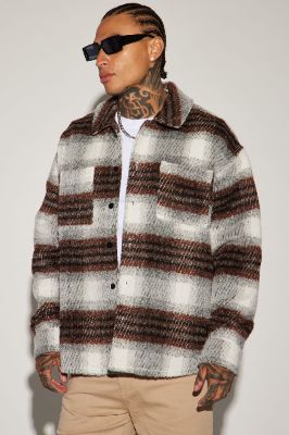 Move Up Plaid Shacket - Dark Brown sold by Fashion Nova