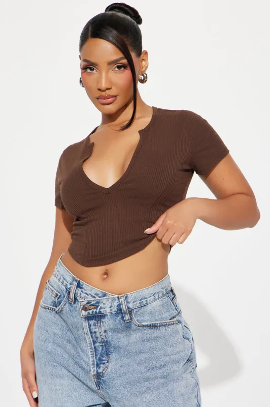 Valentina Plunge Crop Top - Chocolate sold by Fashion Nova