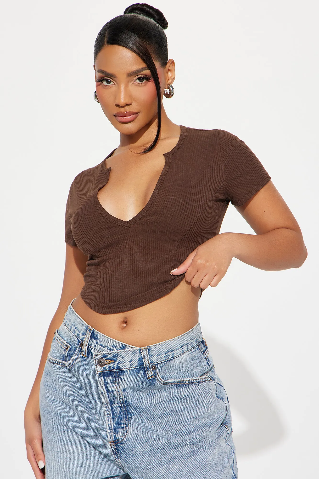 Valentina Plunge Crop Top - Chocolate sold by Fashion Nova