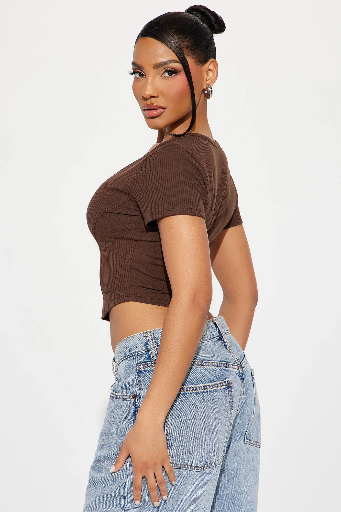 Valentina Plunge Crop Top - Chocolate sold by Fashion Nova product image thumbnail 3