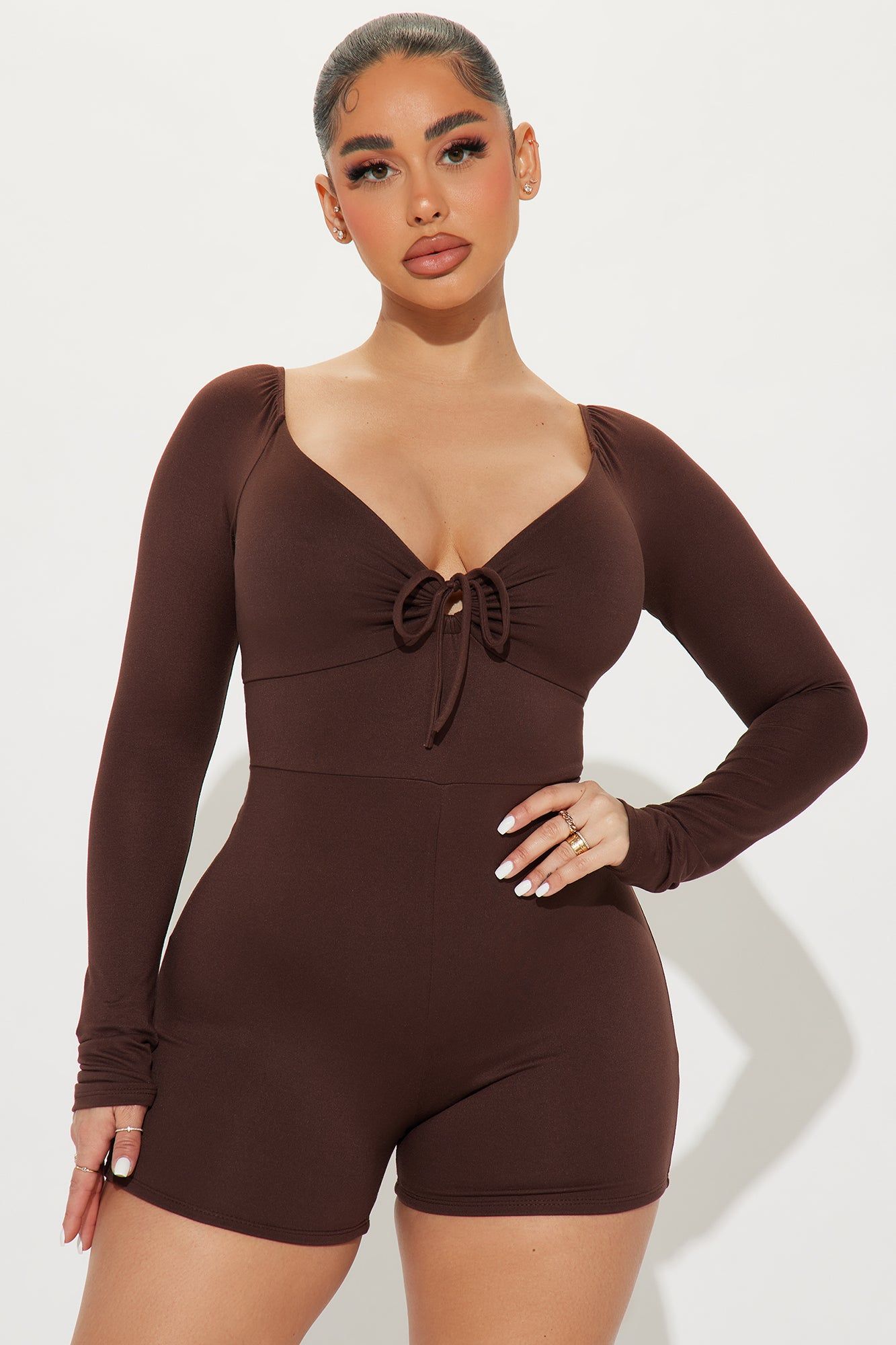 Know You Love Me Romper - Chocolate sold by Fashion Nova