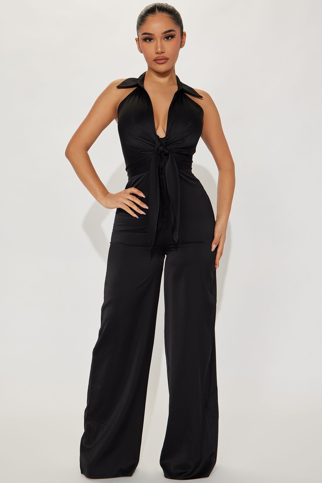 Brynlii Satin Jumpsuit - Black sold by Fashion Nova