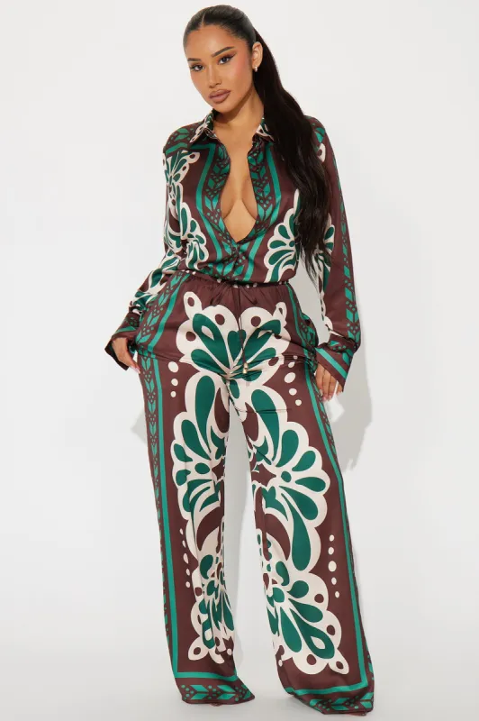 Taylor Satin Pant Set - Brown Combo sold by Fashion Nova