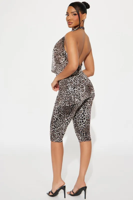 Tia Leopard Mesh Capri Set - Brown sold by Fashion Nova