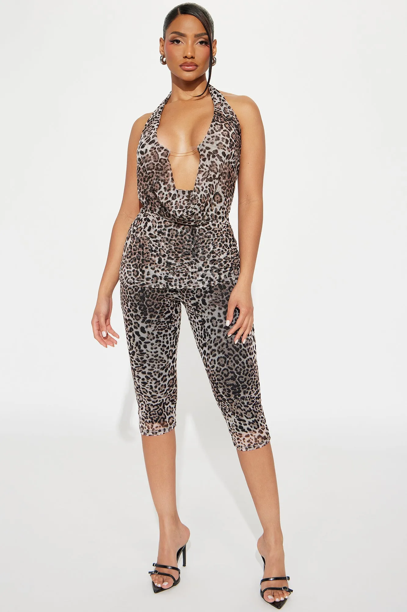 Tia Leopard Mesh Capri Set - Brown sold by Fashion Nova product image thumbnail 2
