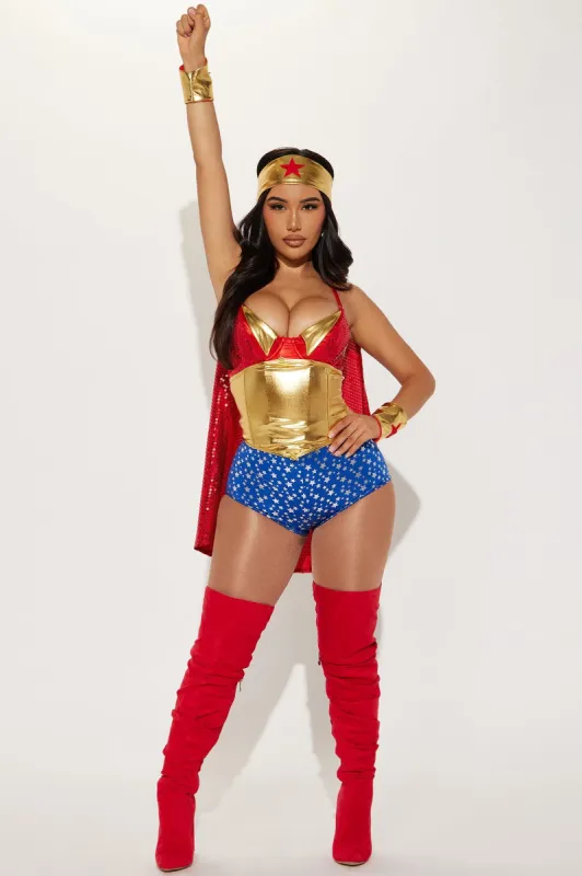 Super Babe Superhero 6 Piece Costume Set - Red/combo sold by Fashion Nova