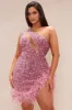 Esme Sequin Feather Mini Dress - Pink sold by Fashion Nova