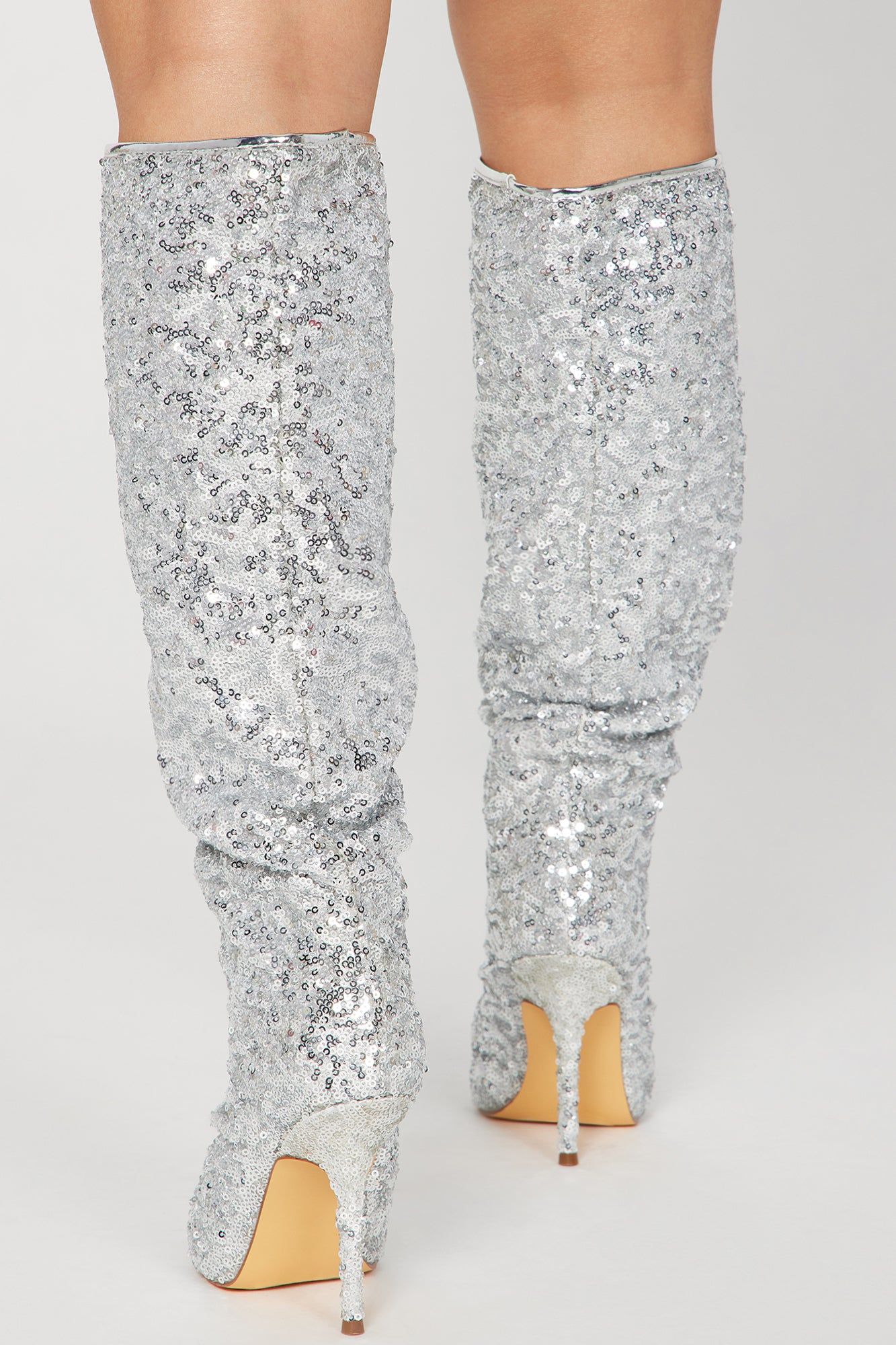 Out On The Weekends Knee High Heeled Boots - Silver sold by Fashion Nova product image thumbnail 4