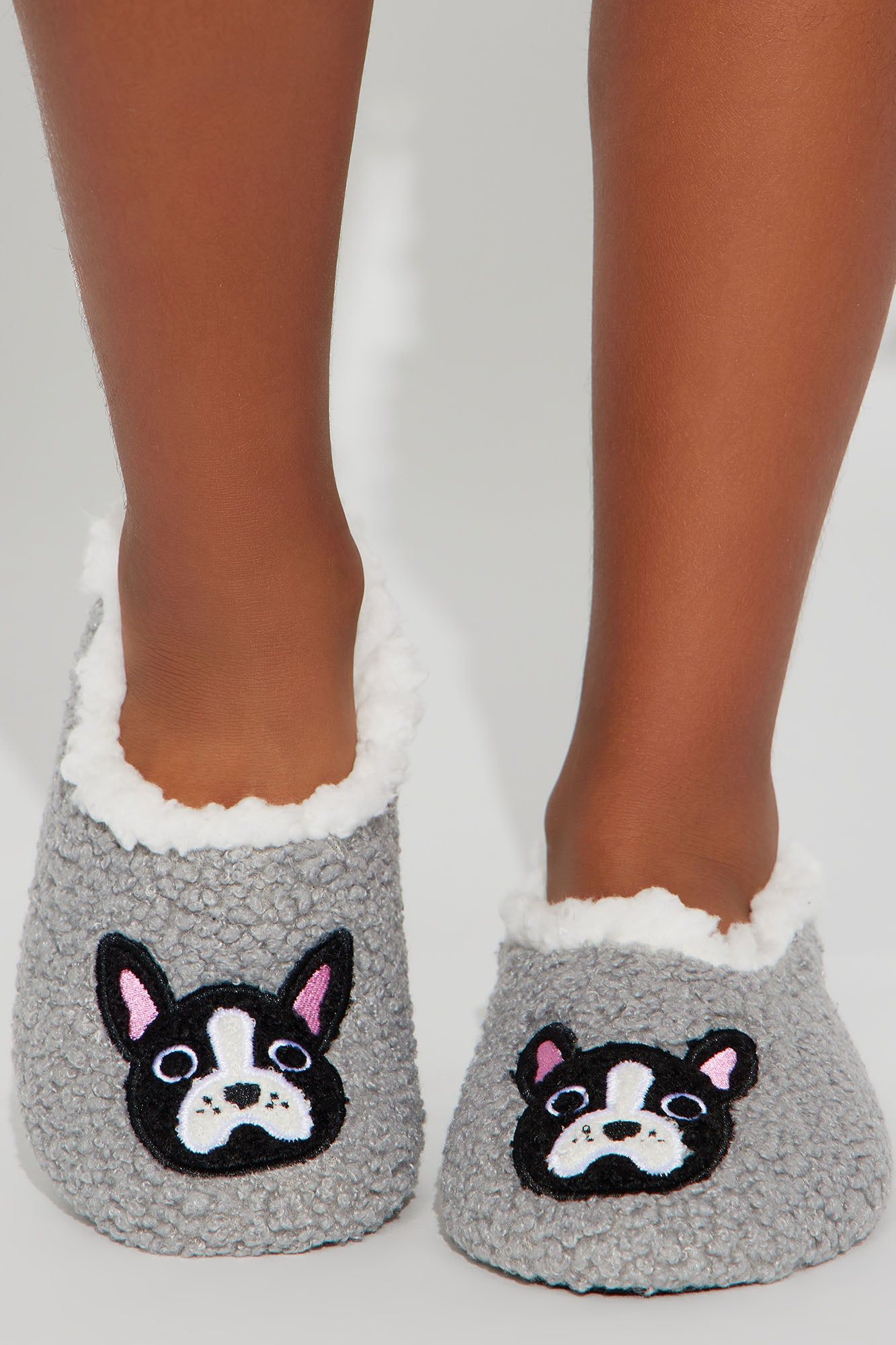 Mini Icon Fuzzy Babba Slippers - Grey sold by Fashion Nova