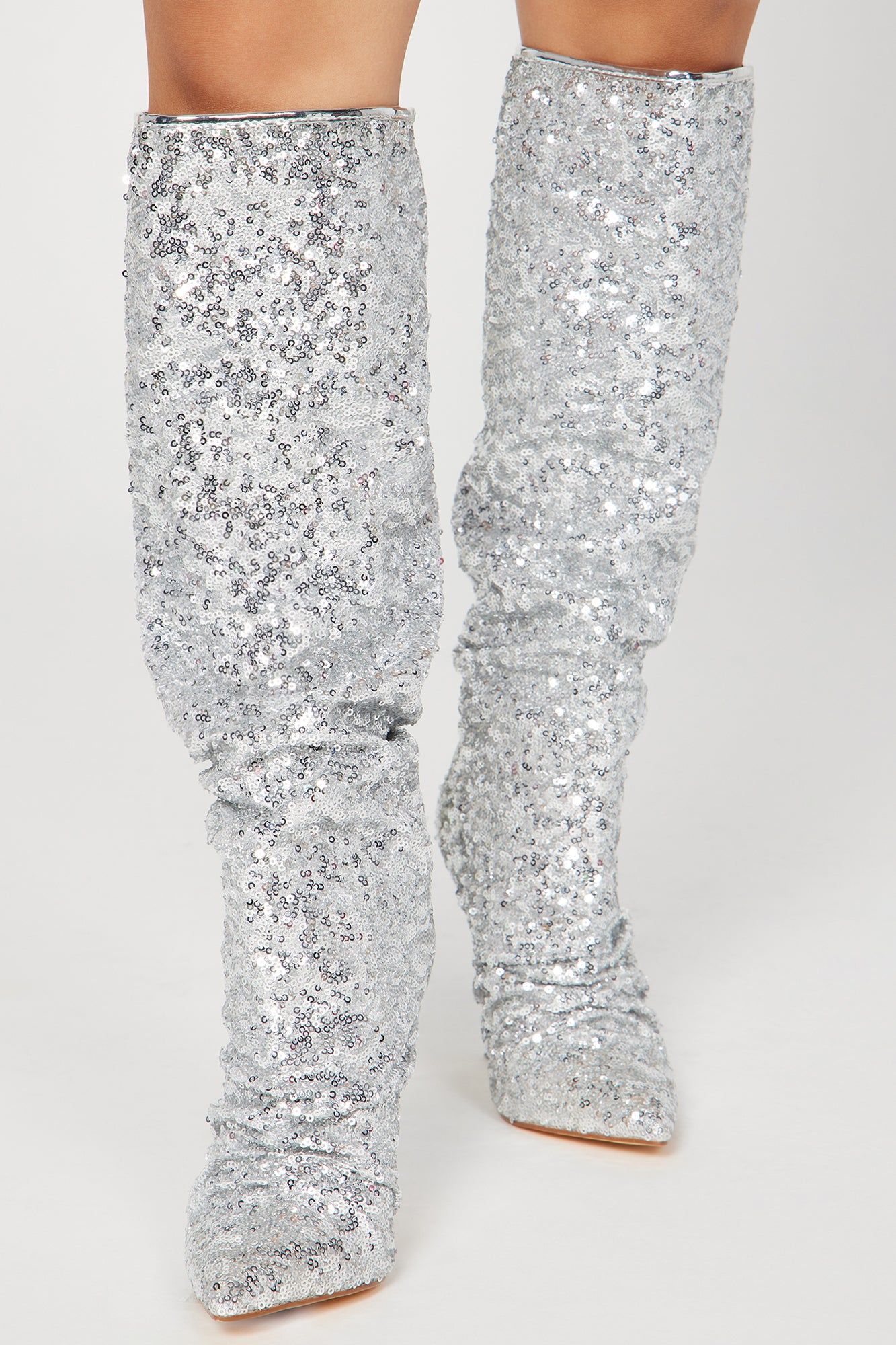 Out On The Weekends Knee High Heeled Boots - Silver sold by Fashion Nova product image thumbnail 2
