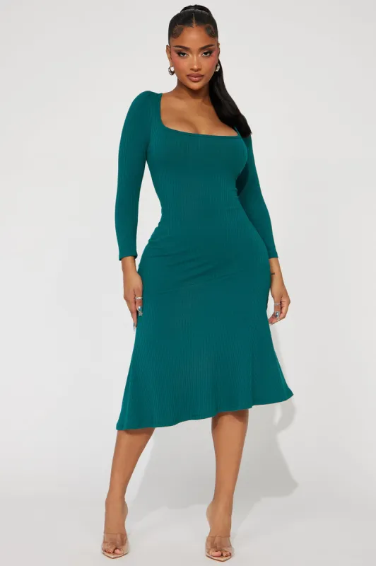 A Simple Life Ribbed Midi Dress - Hunter sold by Fashion Nova