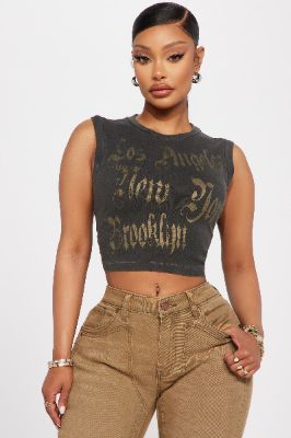 LA to NY Washed Tank Top - Charcoal sold by Fashion Nova
