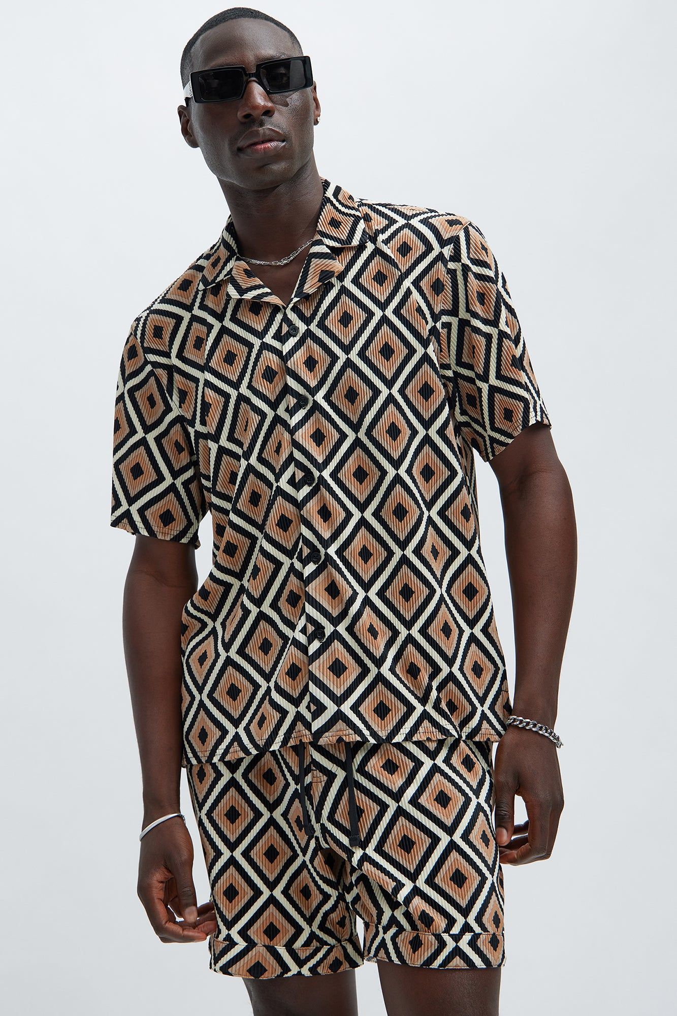 Iconic Geometric Shirt - Natural/Combo sold by Fashion Nova