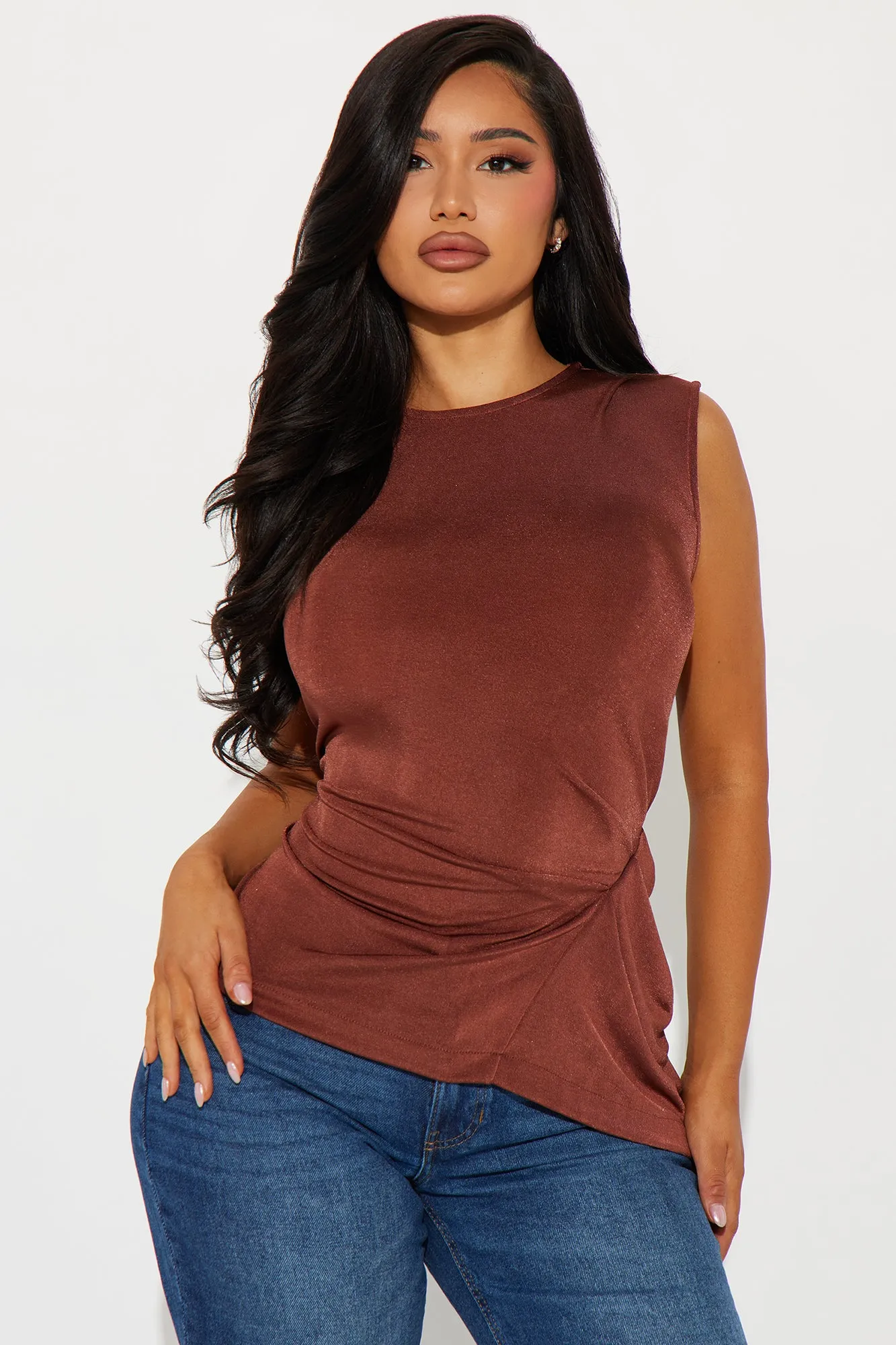 Heather Ruched Top - Chocolate sold by Fashion Nova