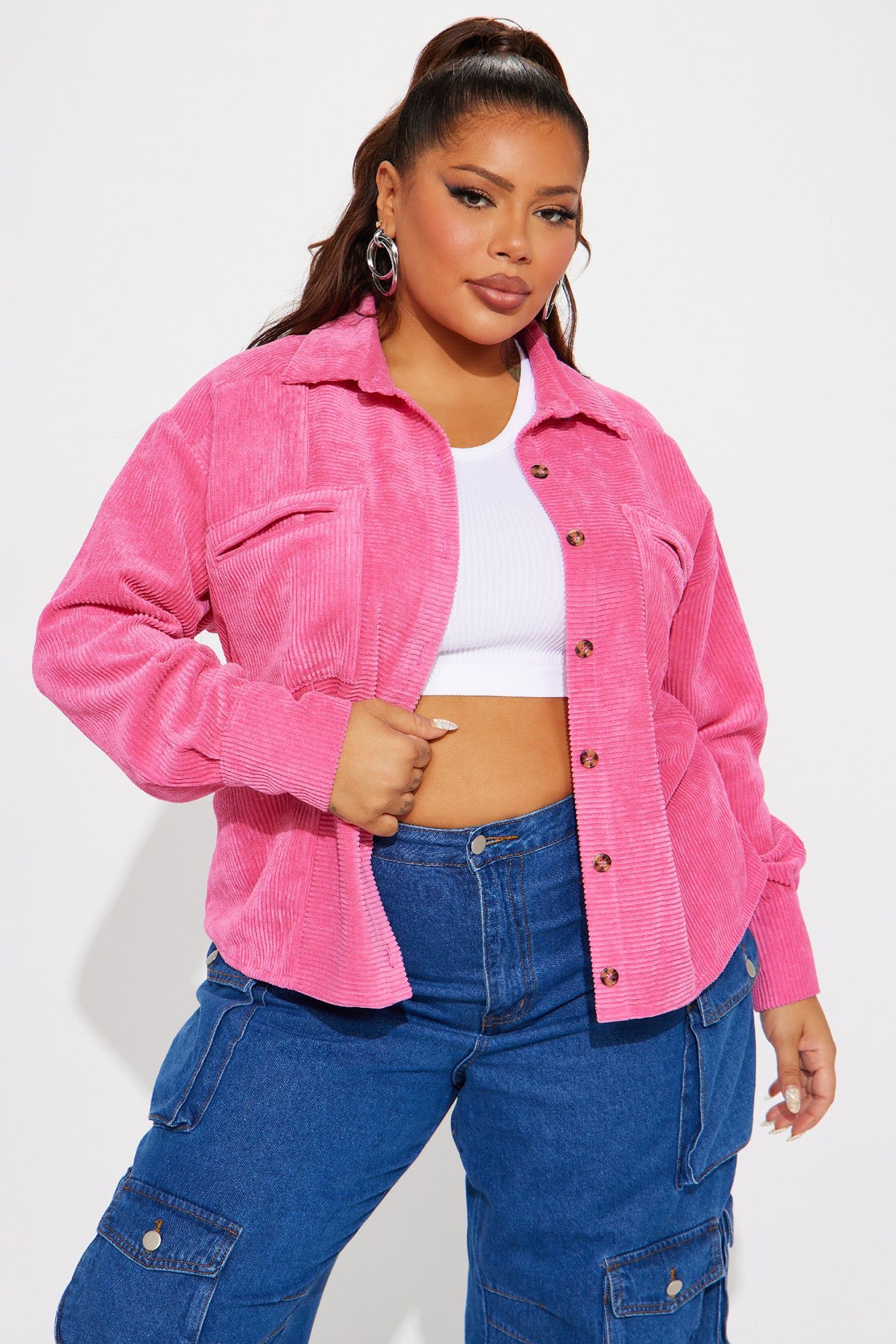 Zaire Corduroy Shirt - Fuchsia sold by Fashion Nova product image thumbnail 4