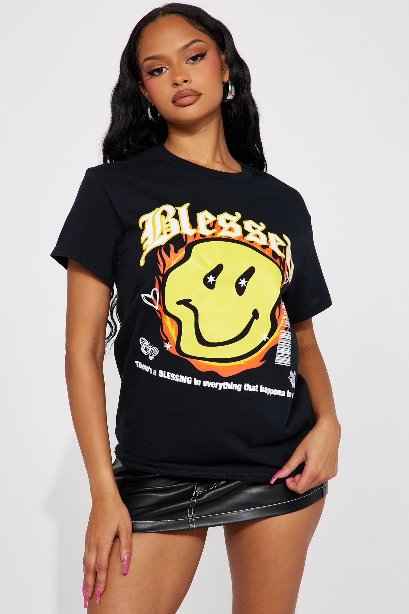 Blessed Smile Graphic Tee - Black sold by Fashion Nova